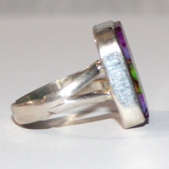Sterling Silver Purple & Green Stone Ring - Picture 2 of 7